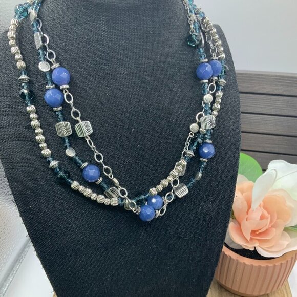 Premier Designs "Denim" Multi Strands Silver Tone Blue Necklace Bracelet Bundle - Picture 8 of 8